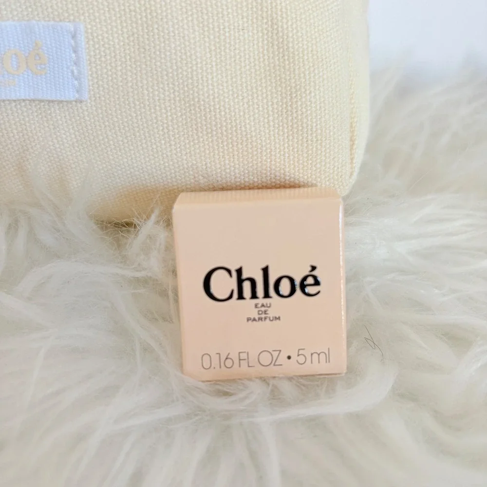 Chloe Parfums Cream Canvas Cosmetic Bag and 5ml Mini Eau de Parfum Set